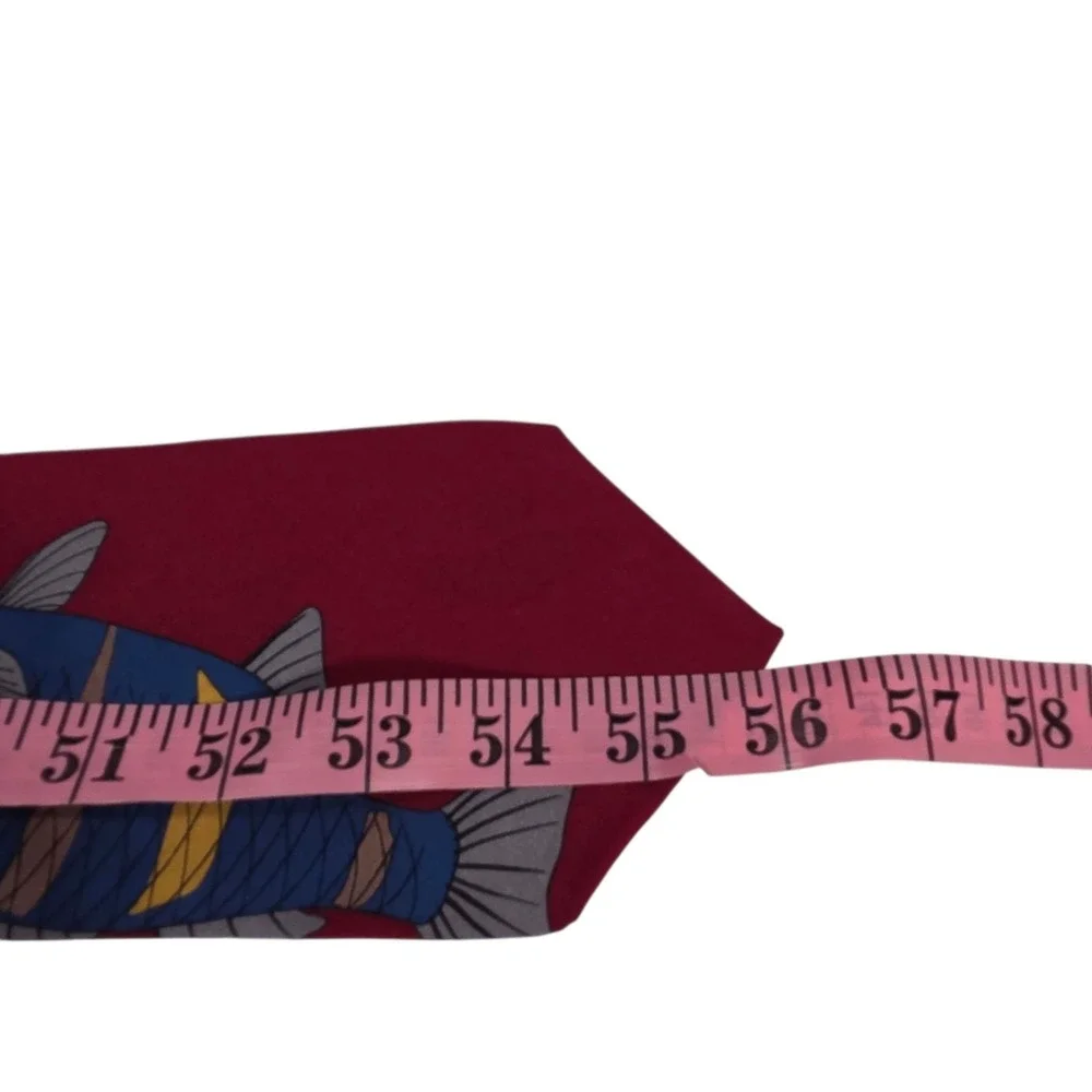 Vicky Davis 'Getting Hooked' Burgundy Fish‎ Fishing Silk Necktie Men's Outdoors